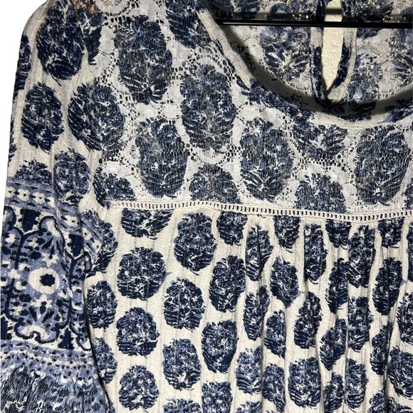 Lucky Brand Blue Patterned Tunic Peasant 3/4 Sleeve Top - Picture 3 of 11
